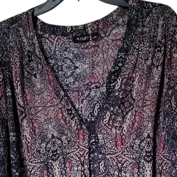 a.n.a Multicolor Patterned Blouse Plus Size 3X V Neck 3/4 Quarter Sleeve - Picture 5 of 8